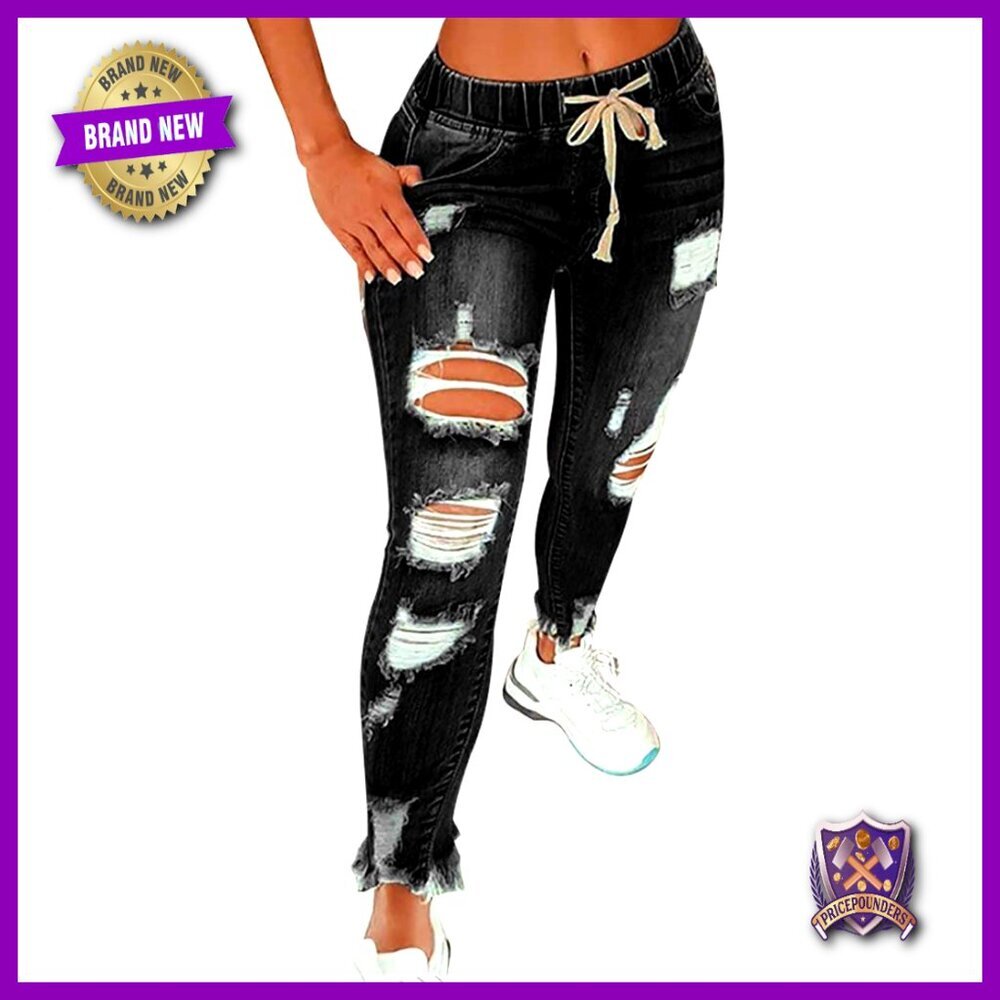 High Waist Skinny Ripped Jeans Stretch Denim Plus Size Casual Pants